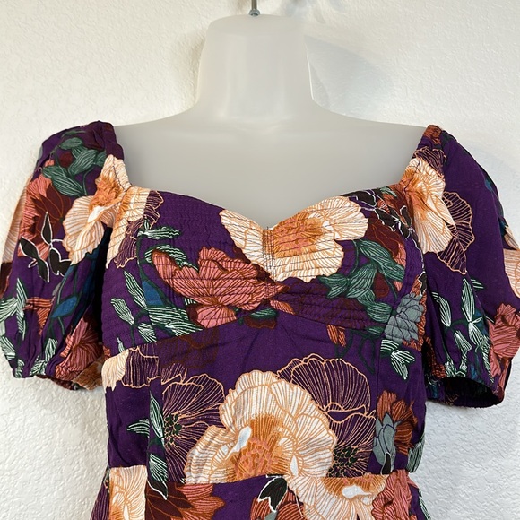 Band Of The Free AIMEE PURPLE FLORAL PUFF SLEEVE MINI DRESS Size XS NWT - Picture 8 of 13